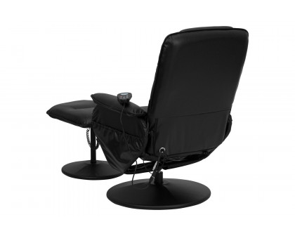 BLNK - Cason Massaging Adjustable Recliner with Deep Side Pockets and Ottoman with Wrapped Base in Black LeatherSoft