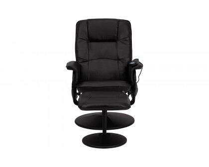 BLNK - Cason Massaging Adjustable Recliner with Deep Side Pockets and Ottoman with Wrapped Base in Black LeatherSoft