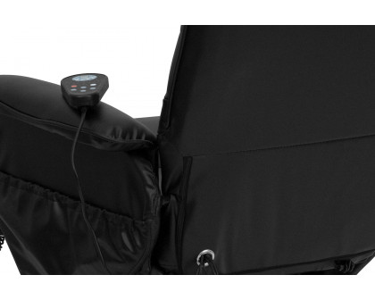 BLNK - Cason Massaging Adjustable Recliner with Deep Side Pockets and Ottoman with Wrapped Base in Black LeatherSoft