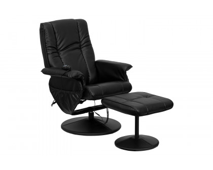 BLNK - Hall Massaging Heat Controlled Adjustable Recliner and Ottoman with Wrapped Base in Black LeatherSoft