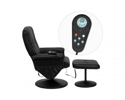 BLNK - Hall Massaging Heat Controlled Adjustable Recliner and Ottoman with Wrapped Base in Black LeatherSoft