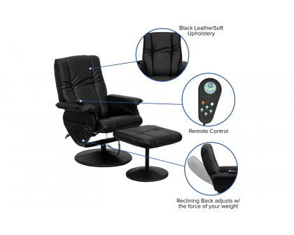 BLNK - Hall Massaging Heat Controlled Adjustable Recliner and Ottoman with Wrapped Base in Black LeatherSoft