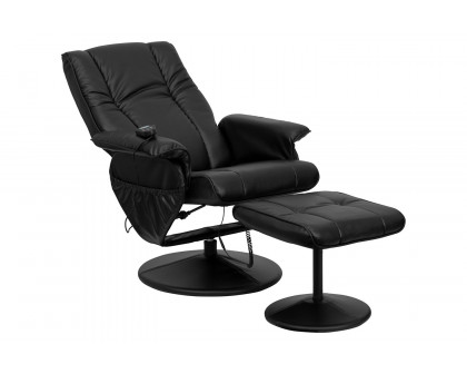 BLNK - Hall Massaging Heat Controlled Adjustable Recliner and Ottoman with Wrapped Base in Black LeatherSoft