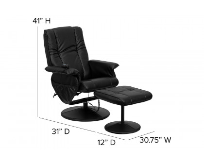 BLNK - Hall Massaging Heat Controlled Adjustable Recliner and Ottoman with Wrapped Base in Black LeatherSoft