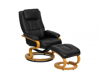 BLNK Davies LeatherSoft Contemporary Adjustable Recliner and Ottoman with Swivel Maple Wood Base