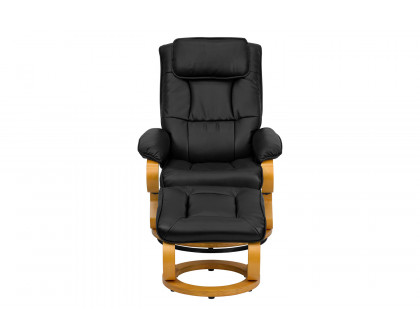 BLNK Davies LeatherSoft Contemporary Adjustable Recliner and Ottoman with Swivel Maple Wood Base - Black