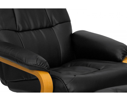 BLNK Davies LeatherSoft Contemporary Adjustable Recliner and Ottoman with Swivel Maple Wood Base - Black