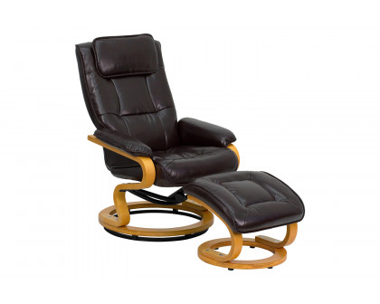 BLNK Davies LeatherSoft Contemporary Adjustable Recliner and Ottoman with Swivel Maple Wood Base - Brown