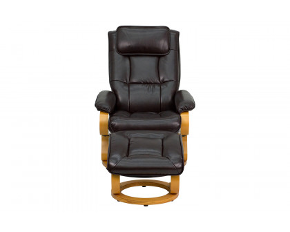 BLNK Davies LeatherSoft Contemporary Adjustable Recliner and Ottoman with Swivel Maple Wood Base - Brown