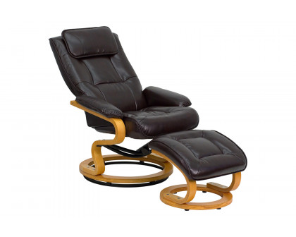 BLNK Davies LeatherSoft Contemporary Adjustable Recliner and Ottoman with Swivel Maple Wood Base - Brown