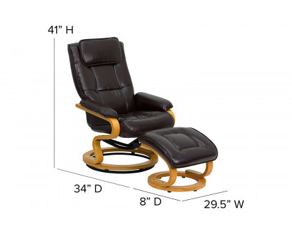 BLNK Davies LeatherSoft Contemporary Adjustable Recliner and Ottoman with Swivel Maple Wood Base - Brown