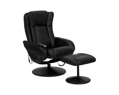 BLNK - Poppy Massaging Multi-Position Plush Recliner with Side Pocket and Ottoman in Black LeatherSoft