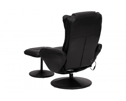 BLNK - Poppy Massaging Multi-Position Plush Recliner with Side Pocket and Ottoman in Black LeatherSoft