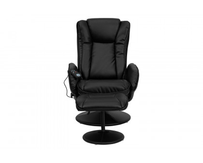 BLNK - Poppy Massaging Multi-Position Plush Recliner with Side Pocket and Ottoman in Black LeatherSoft