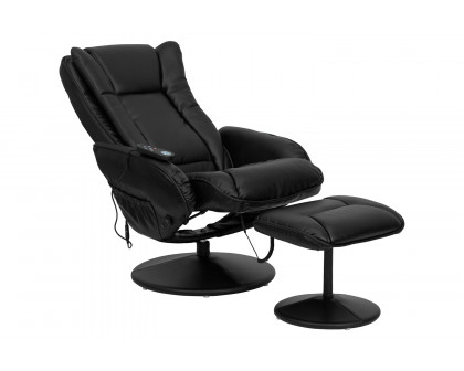 BLNK - Poppy Massaging Multi-Position Plush Recliner with Side Pocket and Ottoman in Black LeatherSoft