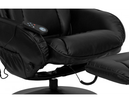 BLNK - Poppy Massaging Multi-Position Plush Recliner with Side Pocket and Ottoman in Black LeatherSoft