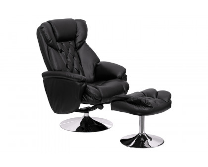 BLNK Wills Transitional Multi-Position Recliner and Ottoman with Chrome Base in Black LeatherSoft