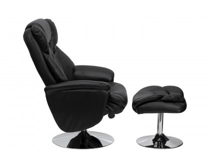 BLNK Wills Transitional Multi-Position Recliner and Ottoman with Chrome Base in Black LeatherSoft