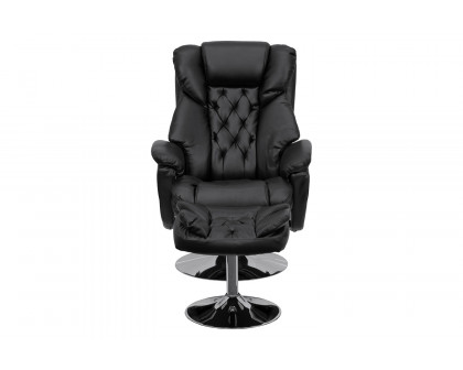 BLNK Wills Transitional Multi-Position Recliner and Ottoman with Chrome Base in Black LeatherSoft