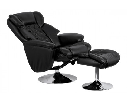 BLNK Wills Transitional Multi-Position Recliner and Ottoman with Chrome Base in Black LeatherSoft