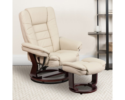 BLNK Bali LeatherSoft Contemporary Multi-Position Recliner with Horizontal Stitching and Ottoman with Swivel Mahogany Wood Base