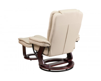 BLNK™ Bali LeatherSoft Contemporary Multi-Position Recliner with Horizontal Stitching and Ottoman with Swivel Mahogany Wood Base - Beige