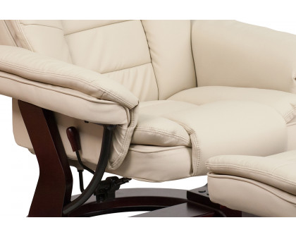 BLNK™ Bali LeatherSoft Contemporary Multi-Position Recliner with Horizontal Stitching and Ottoman with Swivel Mahogany Wood Base - Beige