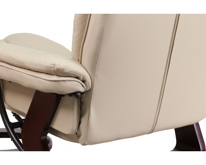 BLNK™ Bali LeatherSoft Contemporary Multi-Position Recliner with Horizontal Stitching and Ottoman with Swivel Mahogany Wood Base - Beige