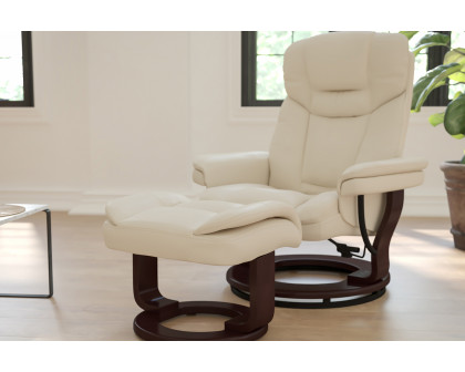 BLNK Allie LeatherSoft Contemporary Multi-Position Recliner and Curved Ottoman with Swivel Mahogany Wood Base