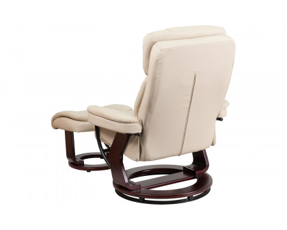 BLNK Allie LeatherSoft Contemporary Multi-Position Recliner and Curved Ottoman with Swivel Mahogany Wood Base - Beige