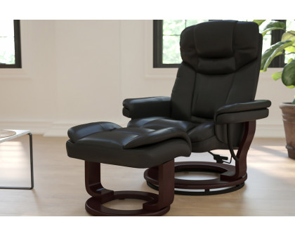 BLNK Allie LeatherSoft Contemporary Multi-Position Recliner and Curved Ottoman with Swivel Mahogany Wood Base