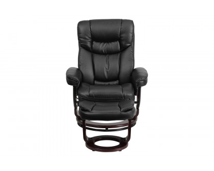 BLNK Allie LeatherSoft Contemporary Multi-Position Recliner and Curved Ottoman with Swivel Mahogany Wood Base - Black