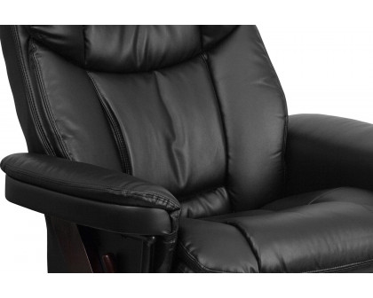 BLNK Allie LeatherSoft Contemporary Multi-Position Recliner and Curved Ottoman with Swivel Mahogany Wood Base - Black