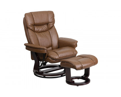 BLNK Allie LeatherSoft Contemporary Multi-Position Recliner and Curved Ottoman with Swivel Mahogany Wood Base