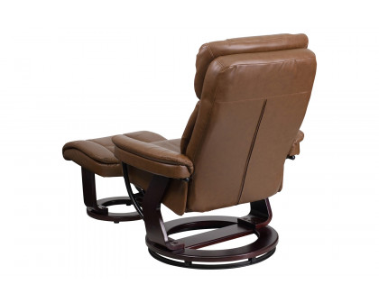 BLNK Allie LeatherSoft Contemporary Multi-Position Recliner and Curved Ottoman with Swivel Mahogany Wood Base - Palimino