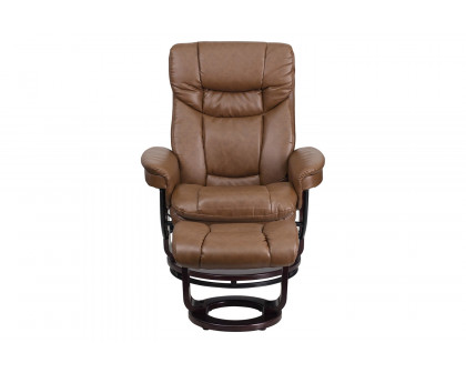 BLNK Allie LeatherSoft Contemporary Multi-Position Recliner and Curved Ottoman with Swivel Mahogany Wood Base - Palimino