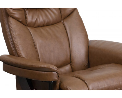 BLNK Allie LeatherSoft Contemporary Multi-Position Recliner and Curved Ottoman with Swivel Mahogany Wood Base - Palimino