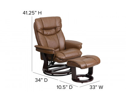 BLNK Allie LeatherSoft Contemporary Multi-Position Recliner and Curved Ottoman with Swivel Mahogany Wood Base - Palimino