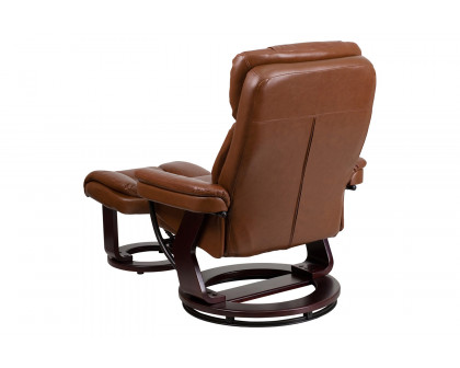 BLNK Allie LeatherSoft Contemporary Multi-Position Recliner and Curved Ottoman with Swivel Mahogany Wood Base - Brown Vintage