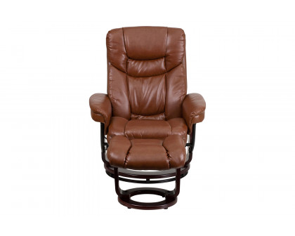 BLNK Allie LeatherSoft Contemporary Multi-Position Recliner and Curved Ottoman with Swivel Mahogany Wood Base - Brown Vintage