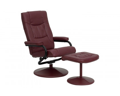 BLNK Rachel LeatherSoft Contemporary Multi-Position Recliner and Ottoman with Wrapped Base - Burgundy