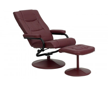 BLNK Rachel LeatherSoft Contemporary Multi-Position Recliner and Ottoman with Wrapped Base - Burgundy