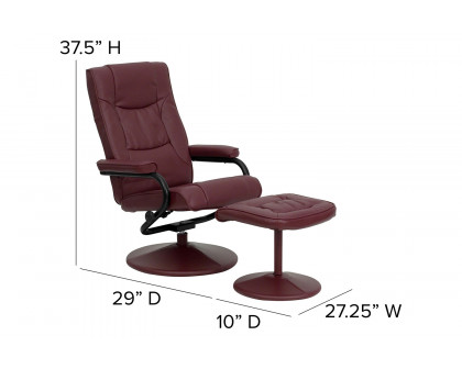 BLNK Rachel LeatherSoft Contemporary Multi-Position Recliner and Ottoman with Wrapped Base - Burgundy