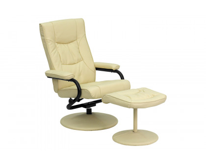 BLNK Rachel LeatherSoft Contemporary Multi-Position Recliner and Ottoman with Wrapped Base - Cream