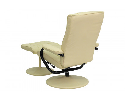 BLNK Rachel LeatherSoft Contemporary Multi-Position Recliner and Ottoman with Wrapped Base - Cream