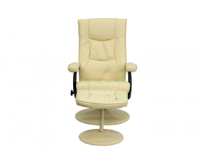 BLNK Rachel LeatherSoft Contemporary Multi-Position Recliner and Ottoman with Wrapped Base - Cream