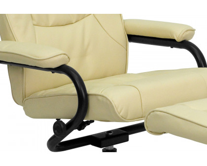 BLNK Rachel LeatherSoft Contemporary Multi-Position Recliner and Ottoman with Wrapped Base - Cream