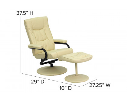 BLNK Rachel LeatherSoft Contemporary Multi-Position Recliner and Ottoman with Wrapped Base - Cream