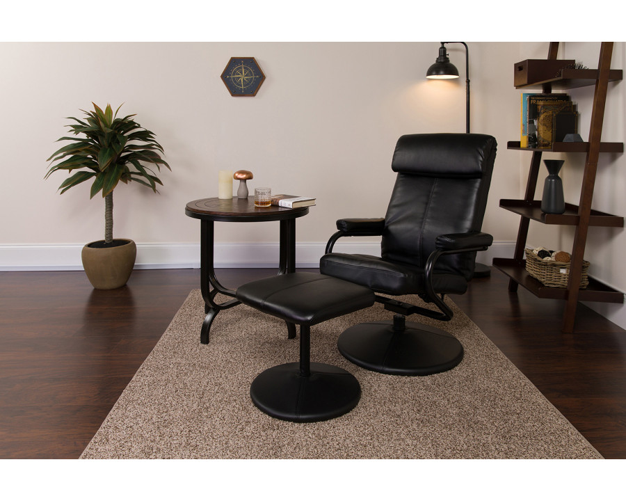 BLNK - Jenny Contemporary Multi-Position Headrest Recliner and Ottoman with Wrapped Base in Black LeatherSoft