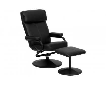 BLNK - Jenny Contemporary Multi-Position Headrest Recliner and Ottoman with Wrapped Base in Black LeatherSoft